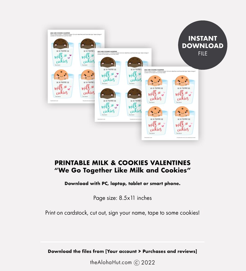 Milk &amp; Cookies PRINTABLE VALENTINE Valentine's Day Kids - Etsy