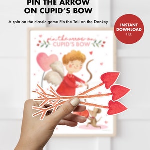 VALENTINE'S DAY Kids Party Game Pin the Tail games Pin the Arrow on Cupid's Bow Toddler Preschool School Activity Classroom Valentine image 2