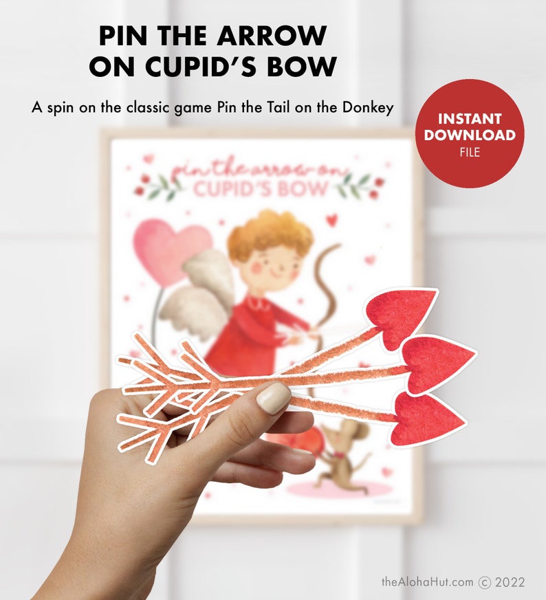 VALENTINE'S DAY Kids Party Game Pin the Tail games Pin the Arrow on Cupid's Bow Toddler Preschool School Activity Classroom Valentine image 2