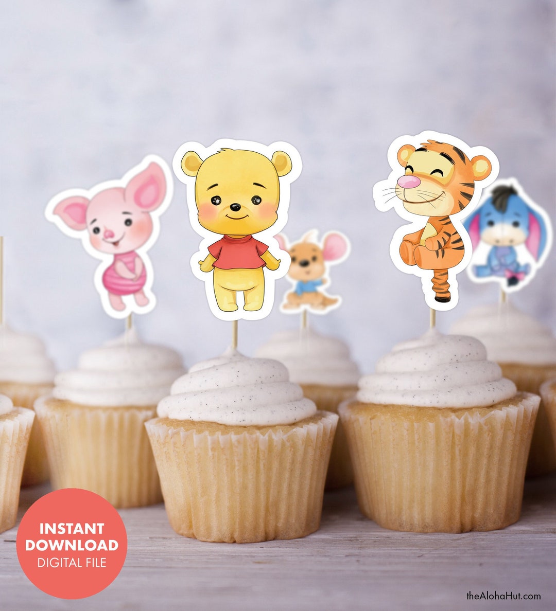 WINNIE THE POOH Cupcake Toppers Kids Birthday Baby Shower Treat Bag