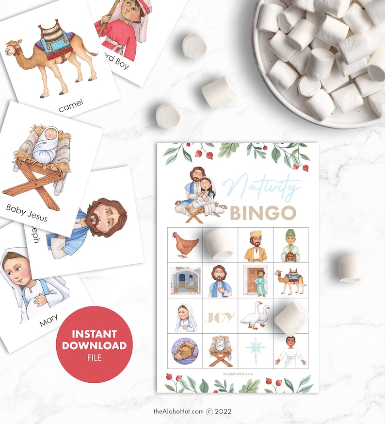 CHRISTMAS NATIVITY Bingo Game Kids Party Christian Printable Jesus Church school party activity primary FHE Christian Come Follow Me image 1