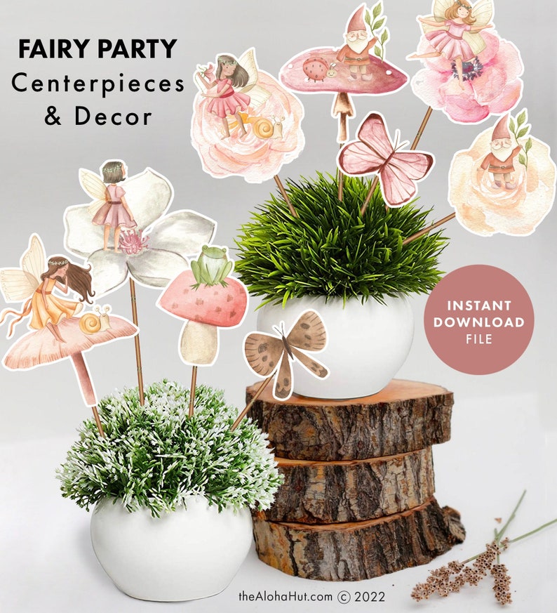 FAIRY CENTERPIECES Fairy party table decor Fairy birthday cake topper Fairies printable center pieces Fairy garden Party floral first image 1