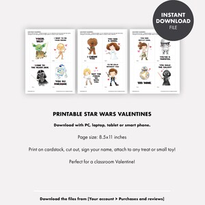 Star Wars PRINTABLE VALENTINE Valentine's Day Kids Party Classroom Gift Treat tag label Yoda Darth Vader Rey R2D2 Lightsaber Trooper image 5