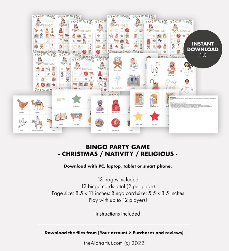 CHRISTMAS NATIVITY Bingo Game Kids Party Christian Printable Jesus Church school party activity primary FHE Christian Come Follow Me image 4