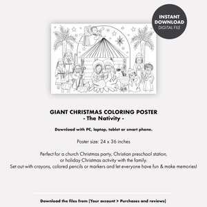 GIANT NATIVITY CHRISTMAS Coloring Poster or Table Cover Jesus Christian Religious party preschool family toddler activity printable decor image 4