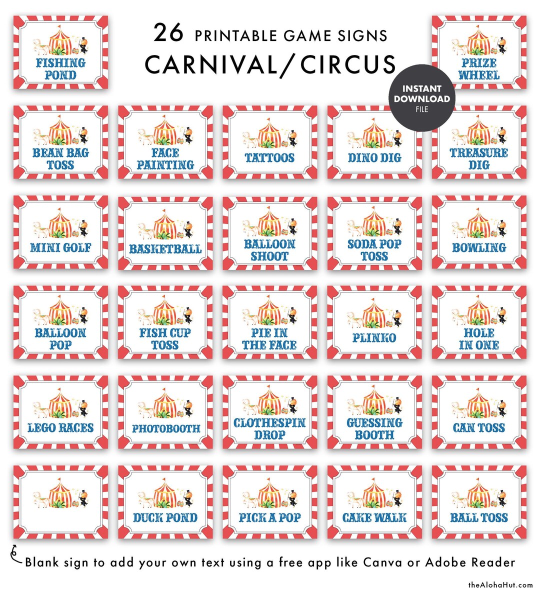 CARNIVAL CIRCUS Can Toss Game Sign Kids Birthday Party Printable ...