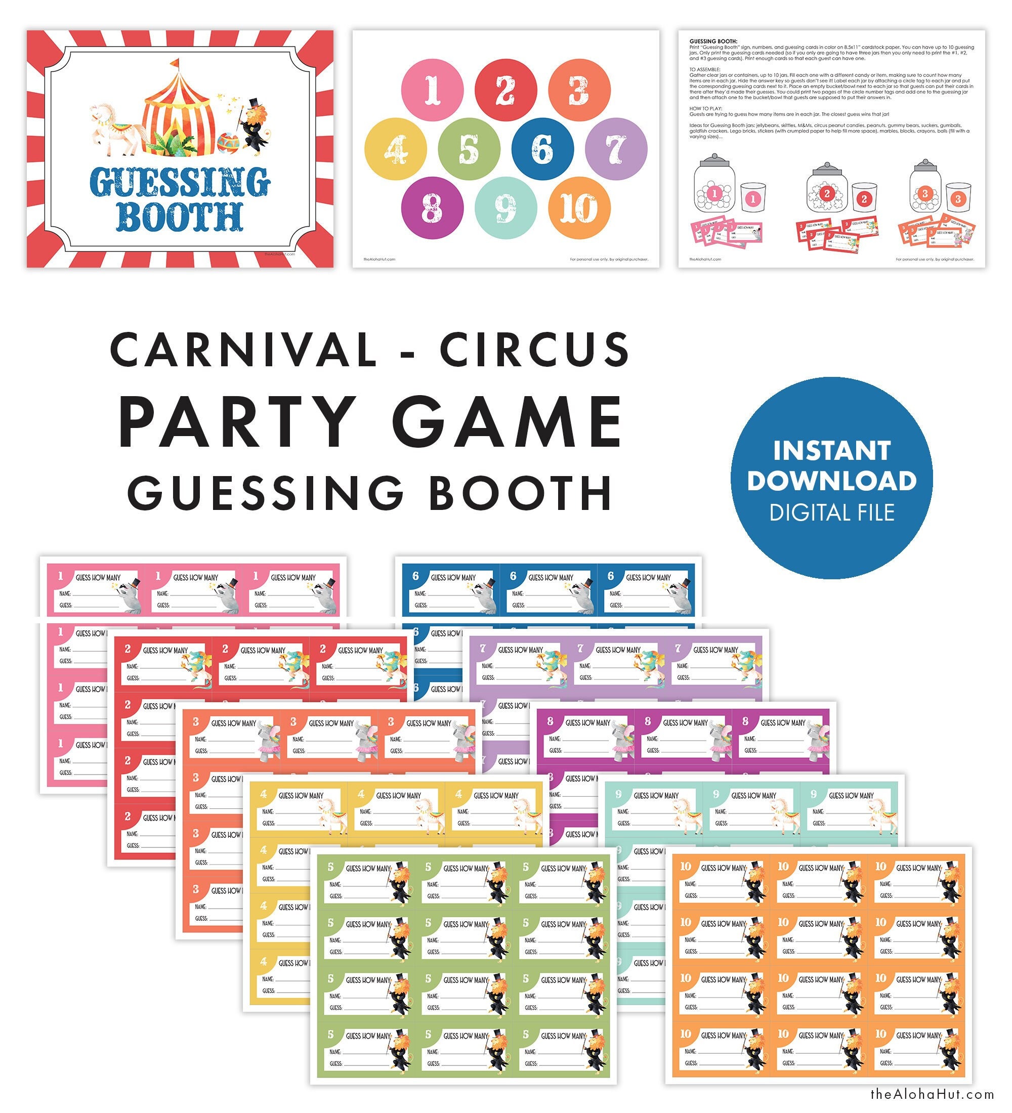 CARNIVAL CIRCUS Guessing Game Sign Kids Birthday Party Printable