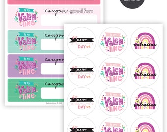 Printable VALENTINE'S DAY Tags & Coupon Booklet gifts labels card class valentine