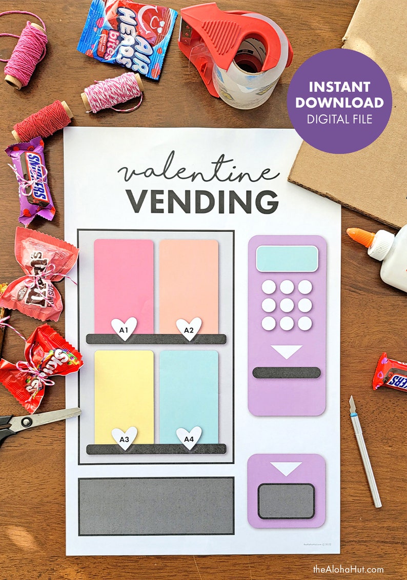 Vending Machine VALENTINE'S DAY BOX printable diy Kids Classroom Party class party school Valentine purple blue girls boys image 3