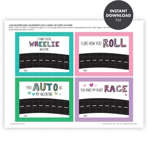 Car Truck Skateboard PRINTABLE VALENTINE Skate Wheelie Valentine's Day Kids Party Classroom Gift Party Favor card non candy truck image 6