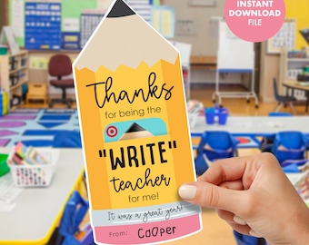 Pencil TEACHER APPRECIATION Gift Card Holder Thank You Printable Instant Download Digital student end of the year week idea school pto pta