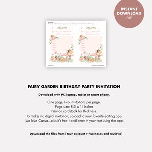 FAIRY Invitations Kids Birthday Party, Digital Party Invitations Instant Download Digital File Printable Enchanted Forest Woodland Whimsical imagem 5