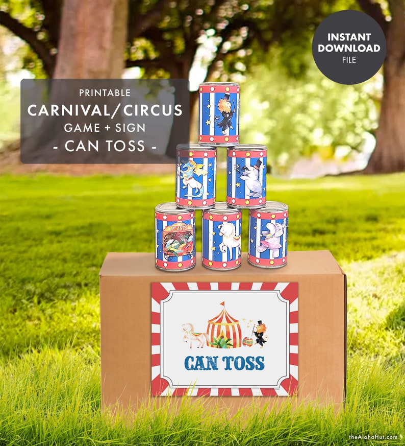 CARNAVAL CIRCUS Jeu de lancer de boules enseigne Fête d'anniversaire pour enfants, décoration numérique imprimable, jeux de société, école d'été, pta pto fair image 1