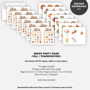 FALL BINGO Thanksgiving Game Kids Party Instant Download Printable Digital File woodland animals birthday image 4