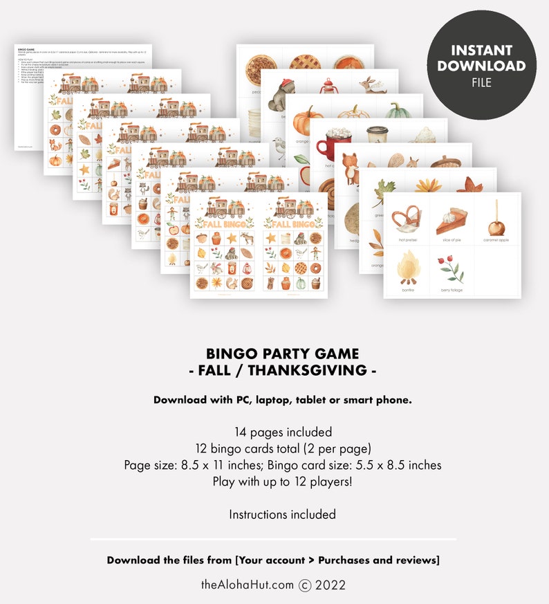 FALL BINGO Thanksgiving Game Kids Party Instant Download Printable Digital File woodland animals birthday image 4