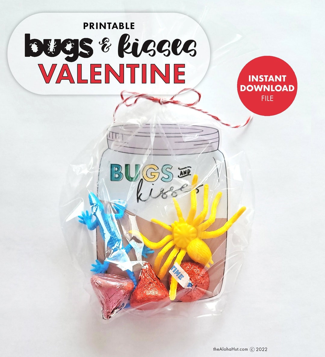 Bugs Kisses PRINTABLE VALENTINE Valentine s Day Kids Party Classroom Gift Treat Party Favor