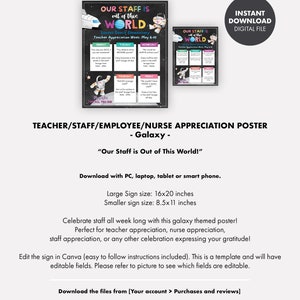 EDITABLE Galaxy TEACHER APPRECIATION Week Thank You Sign Poster Staff ...