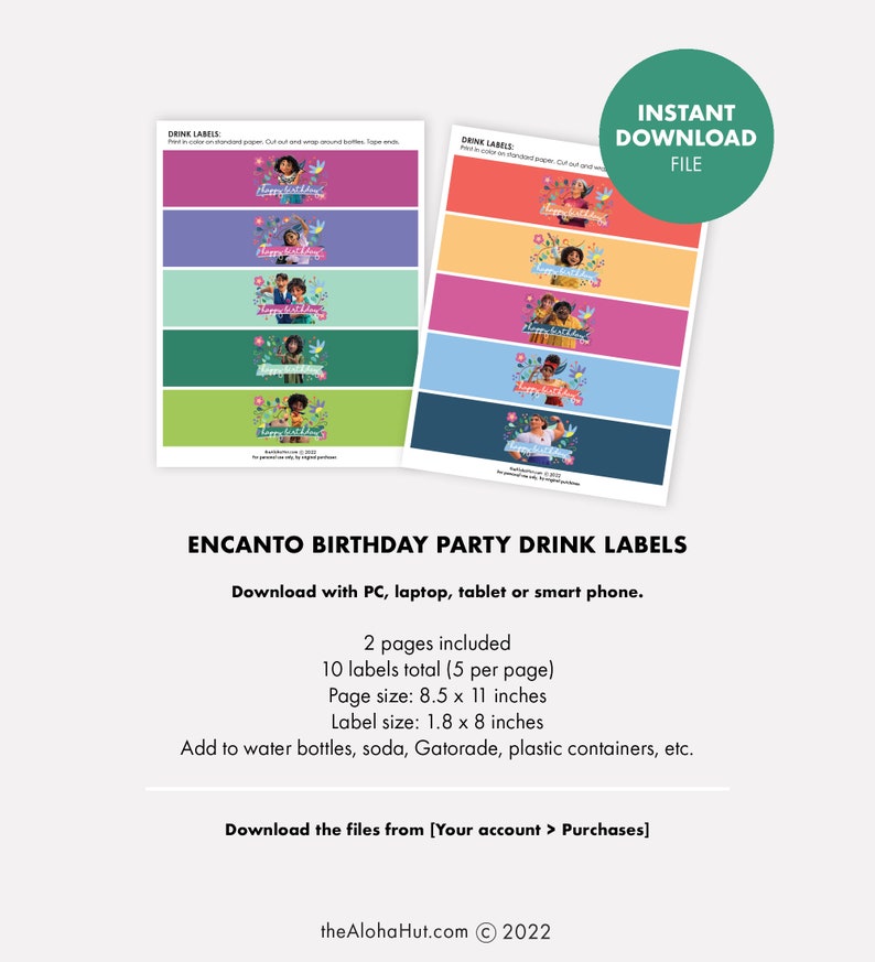 ENCANTO Drink Labels Kids Birthday Party, Party Decorations Decor Instant Download Printable Mirabel Isabela image 6