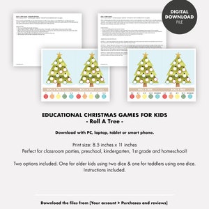 Roll a Dice CHRISTMAS Educational GAME Roll A Tree kids school classroom party toddler activity homeschool preschool kindergarten math sheet image 5