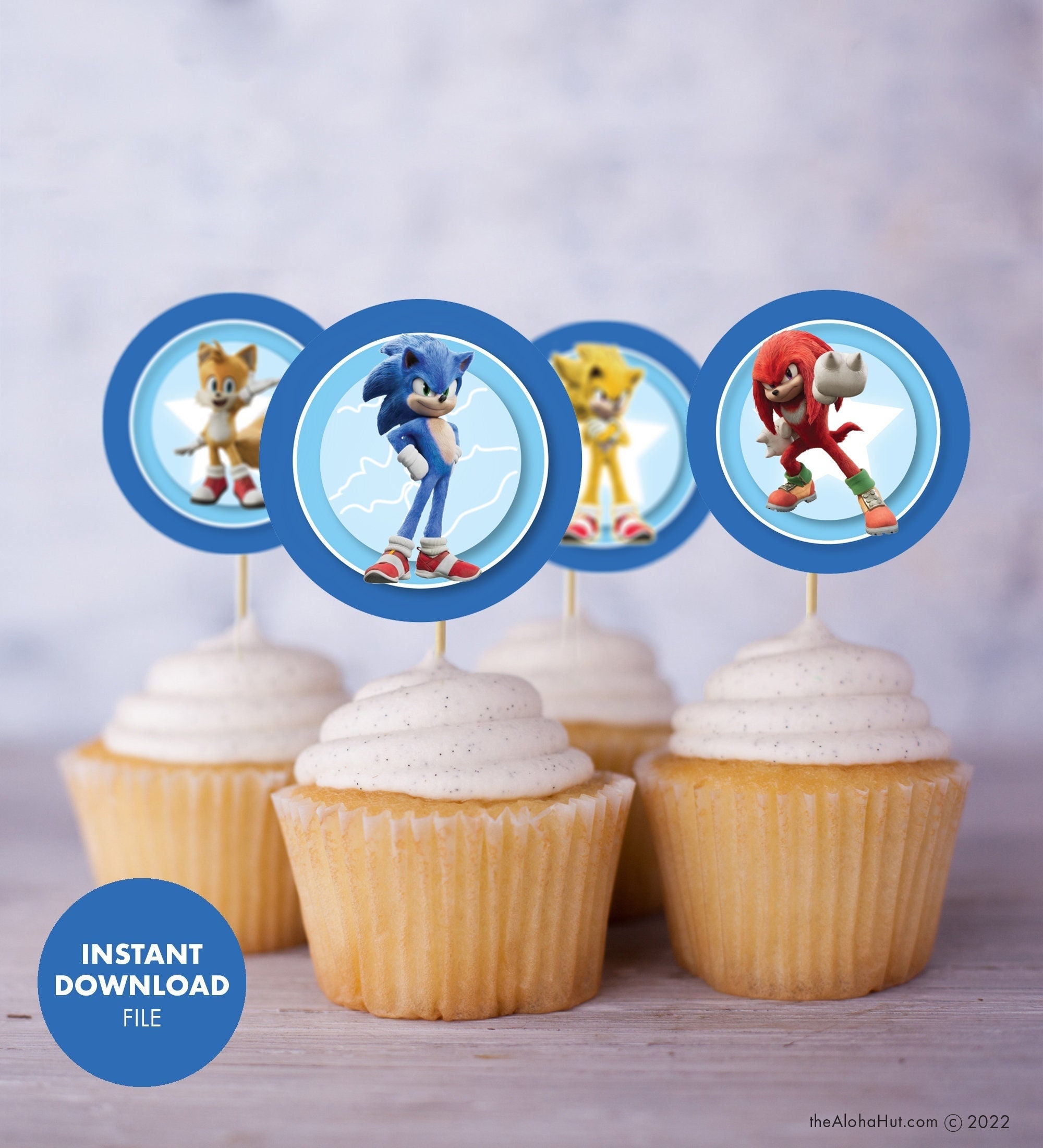 Sonic the Hedgehog Cupcake Topper Digital Printable - 2 Inch Circle  Toppers for Birthday Party or Event - Digital Template