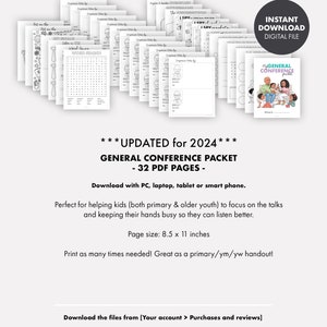 2024 GENERAL CONFERENCE Packet for Kids 32 Printable Activity Pages Church of Jesus Christ LDS Primary ym yw bundle journal notes game youth image 8