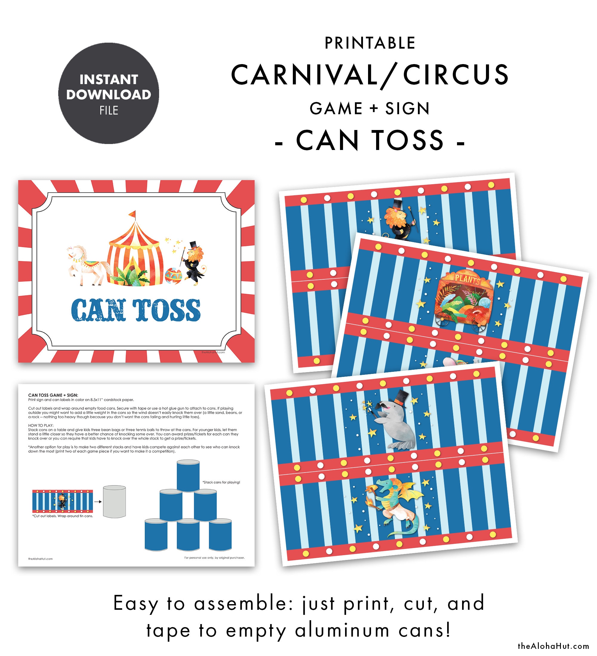 CARNIVAL CIRCUS Can Toss Game Sign Kids Birthday Party Printable