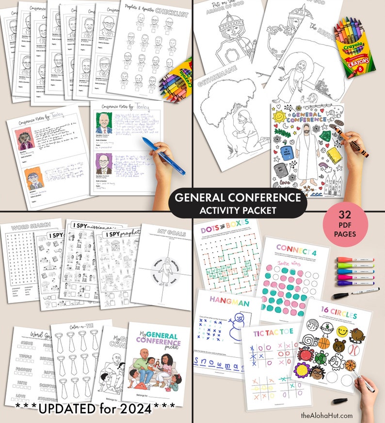 2024 GENERAL CONFERENCE Packet for Kids 32 Printable Activity Pages Church of Jesus Christ LDS Primary ym yw bundle journal notes game youth image 1