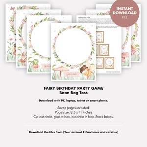 FAIRY Kids Birthday Party Bean Bag Toss Game party games instant download printable digital file Enchanted Forest Woodland Whimsical girls image 5