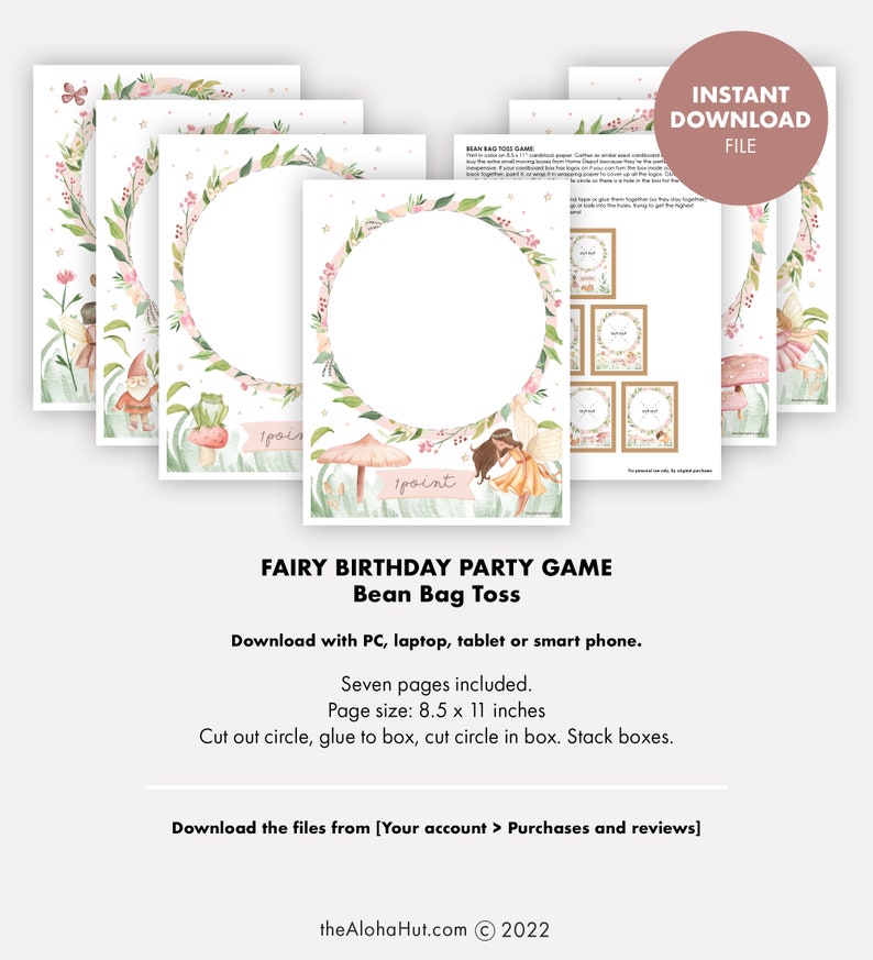 FAIRY Kids Birthday Party Bean Bag Toss Game party games instant download printable digital file Enchanted Forest Woodland Whimsical girls image 5