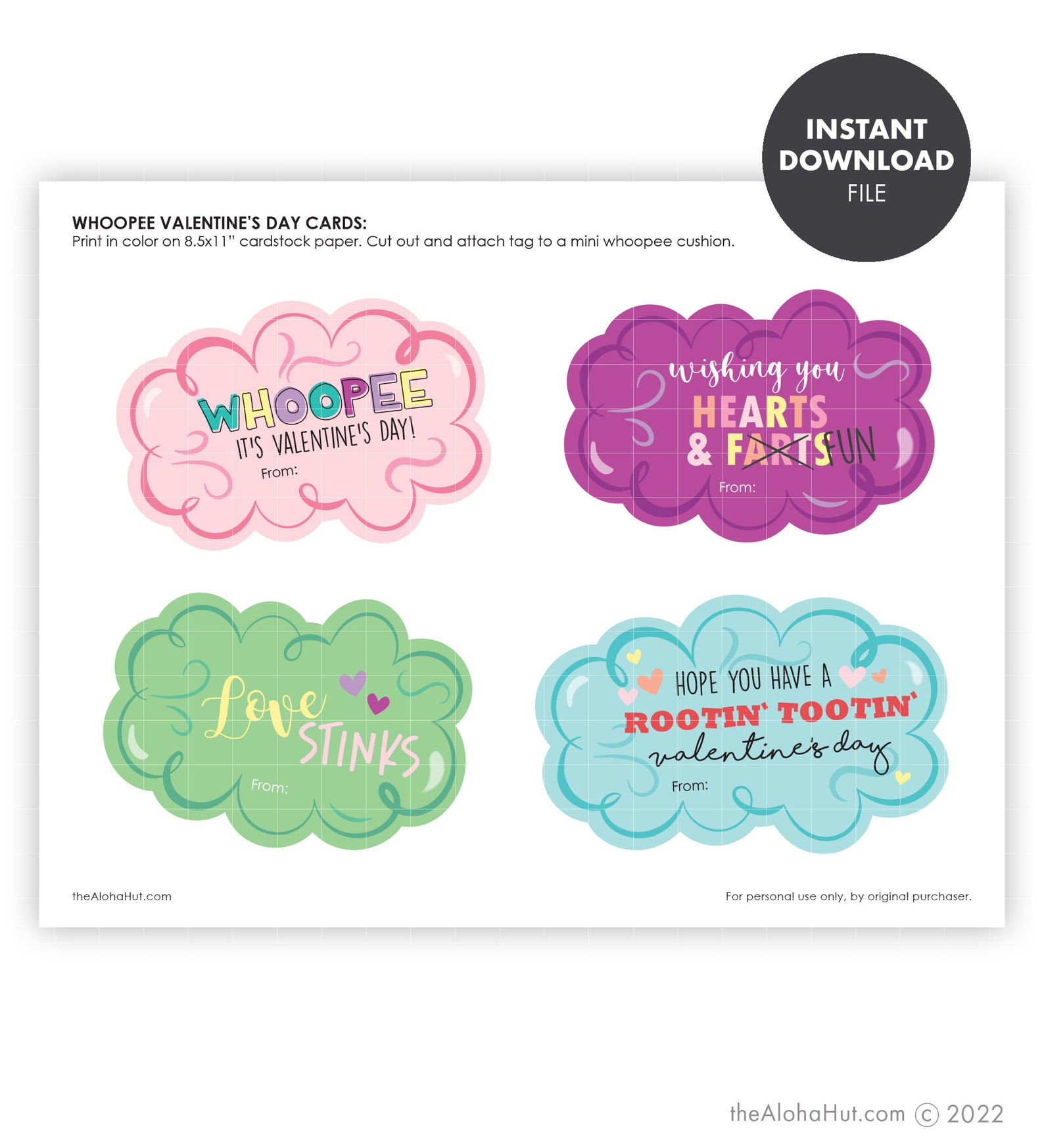 Whoopee Cushion PRINTABLE VALENTINE Label Valentine's Day Etsy