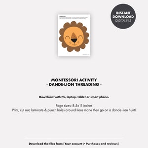 DANDELION THREADING Montessori Activity printable kids toddler activities preschool worksheet classroom fine motor skills lesson image 6