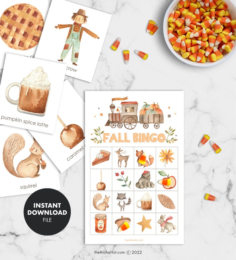 FALL BINGO Thanksgiving Game Kids Party Instant Download Printable Digital File woodland animals birthday image 1