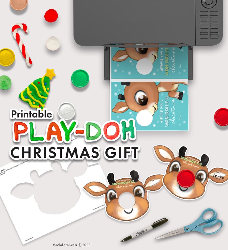 Cadeau de Noël pour la classe PLAY DOH RUDOLPH imprimable enfants fête de l'école non-bonbons professeur étudiant pâte à modeler playdoh play-doh renne numérique image 2