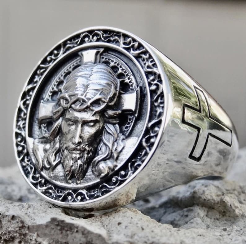 Sterling Silver Jesus Christ Ring for Women 7/8 inch Sizes 5 to 12 Sterling Silver Jesus Christ Ring for Women 7/8 inch Sizes 5 to 12