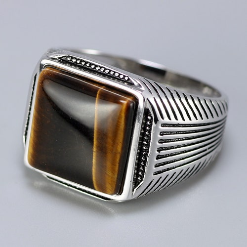 Sterling Silver 925 Handmade Tiger Eye Men's Ring Ottoman - Etsy