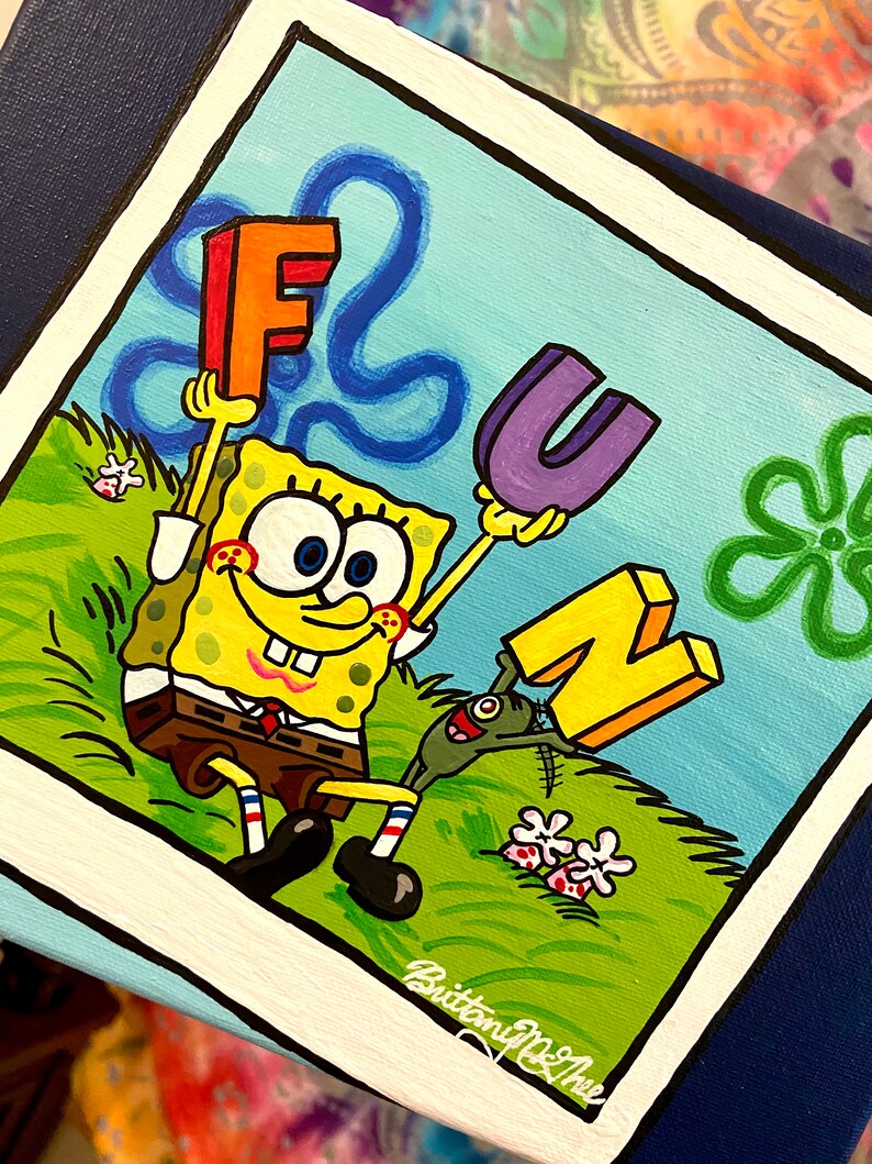 8x10 In. ORIGINAL Spongebob Squarepants FUN Acrylic Painting on