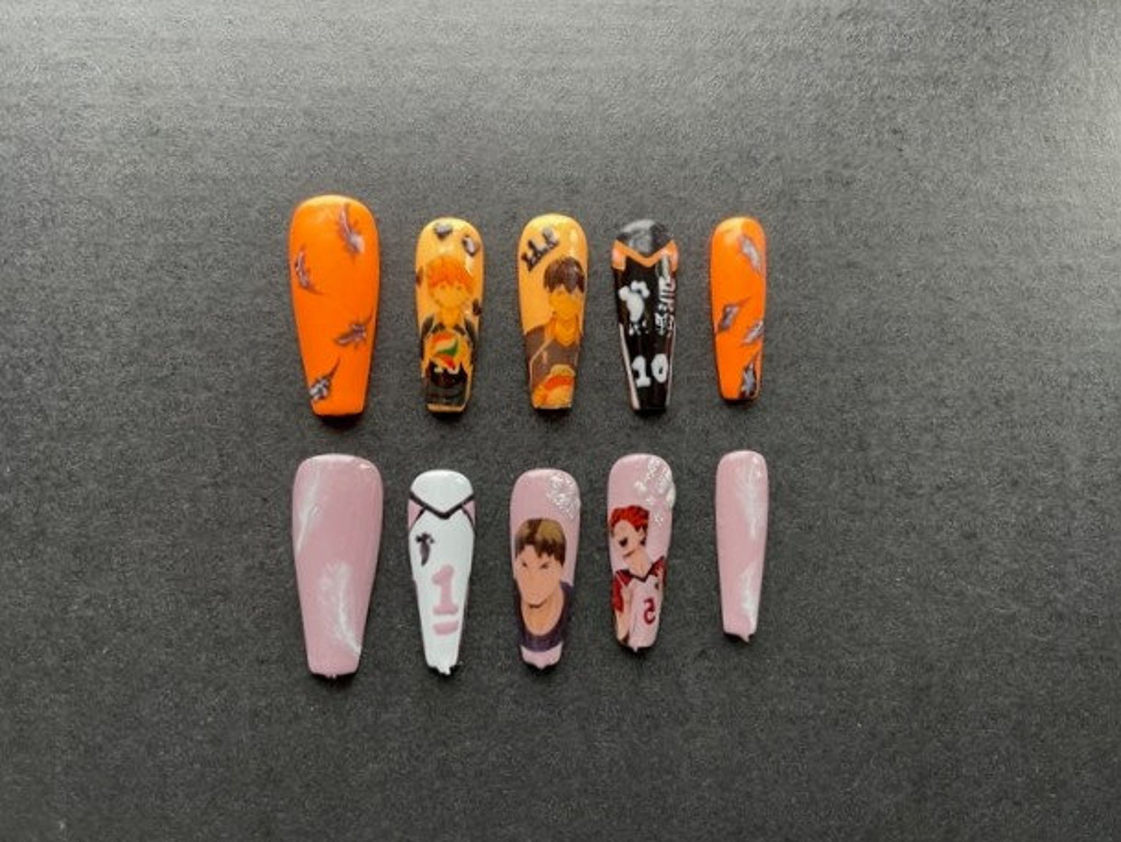 Hand painted haikyuu press on nails/glue on nail set/ Etsy