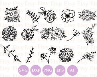 Download Outline Flowers Svg Etsy