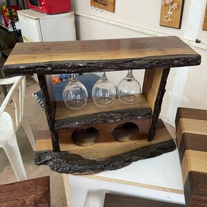 Live Edge Wine Rack With Stemmed Glasses Storage Etsy