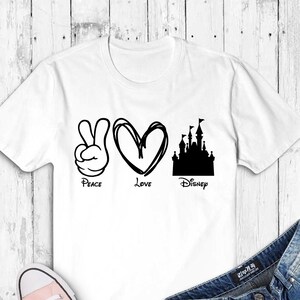 Peace. Love. Disney. Magic Kingdom Mickey Minnie Disney Family Shirts Design. Disney Couple Shirts. Disney Squad. D06