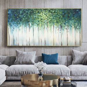 Large original oil painting abstract art natural home decoration green woods oil painting thick texture knife painting living room painting image 3