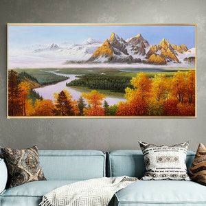 キャンバスに大きなオリジナルの油絵抽象芸術自然絵画葉の油絵青い絵リビングルーム油絵壁画