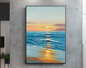 Sonnenaufgang Ozean Malerei Große Küstenmalerei auf Leinwand Meer Landschaft Malerei Sonnenaufgang Landschaft Kunst Schlafzimmer Malerei
