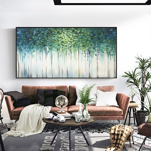 Large original oil painting abstract art natural home decoration green woods oil painting thick texture knife painting living room painting image 2