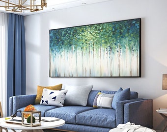Large original oil painting abstract art natural home decoration green woods oil painting thick texture knife painting living room painting