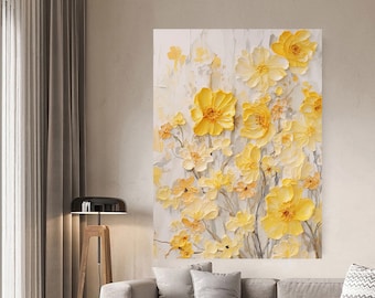 Thick texture hand-painted oil painting yellow flowers decoration painting large living room mural art gift Christmas gift