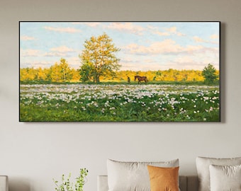 Original Farm Landscape Oil Painting: Modern Nature Wall Art