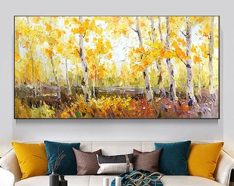 Large original oil painting poplar forest natural painting oil painting living room oil painting large art oil Christmas giftpainting git