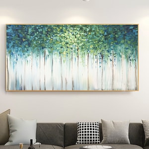 Large original oil painting abstract art natural home decoration green woods oil painting thick texture knife painting living room painting image 4