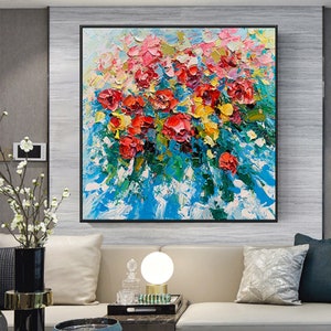 Original oil painting flower oil painting colorful rose oil painting impressionist living room oil painting home decoration Christmas gift